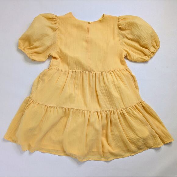 Reformation Estate Dress L Butter Yellow Tiered Mini Puff Sleeve Coquette - Picture 11 of 11
